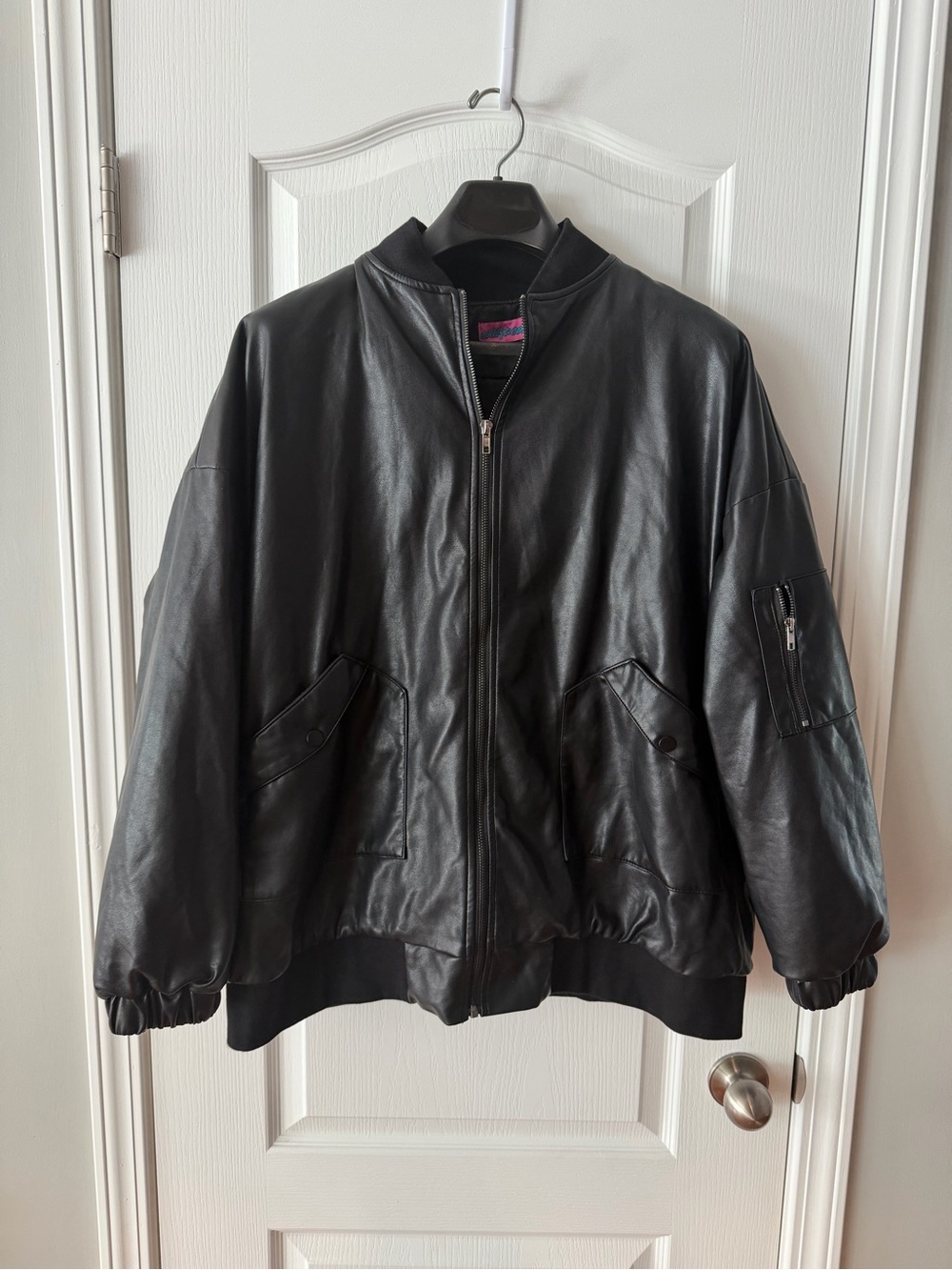 Edikted Black Oversized FAUX Leather Bomber Jacket